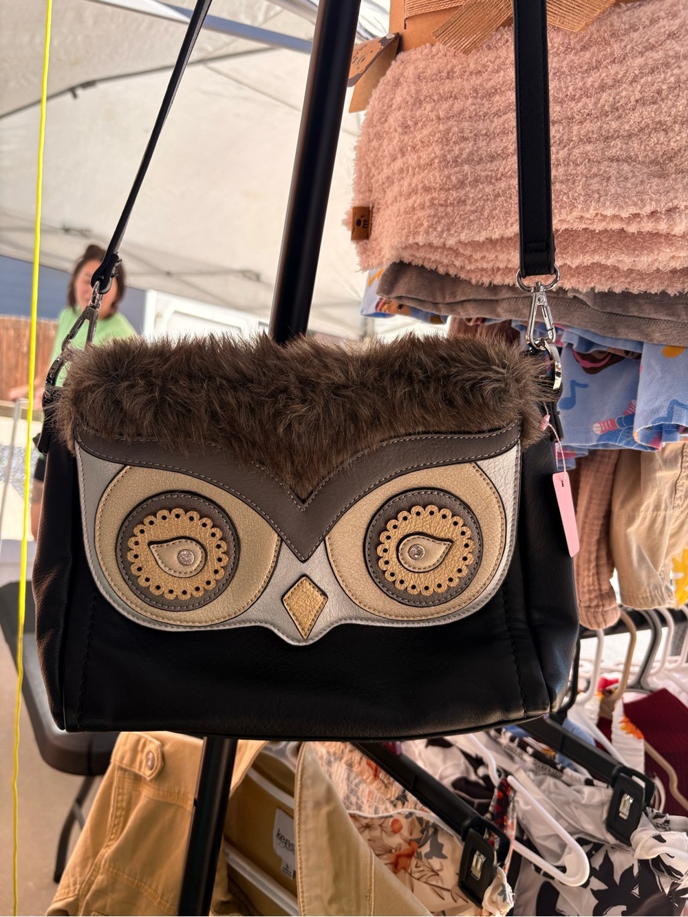 Brown Owl Motif Faux Fur Crossbody Bag - Women